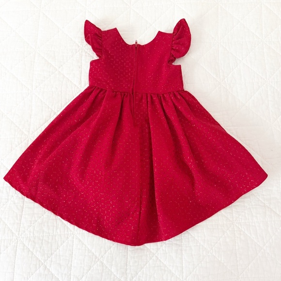 Rare Editions Kids Red Formal Dress Sparkles Bow Ruffle Sleeve 2T Christmas - Picture 3 of 3